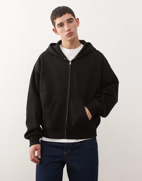 ウィークデイ メンズ アウター パーカー・スウェット フルジップ Weekday oversized zip throughoodie Black ブラック