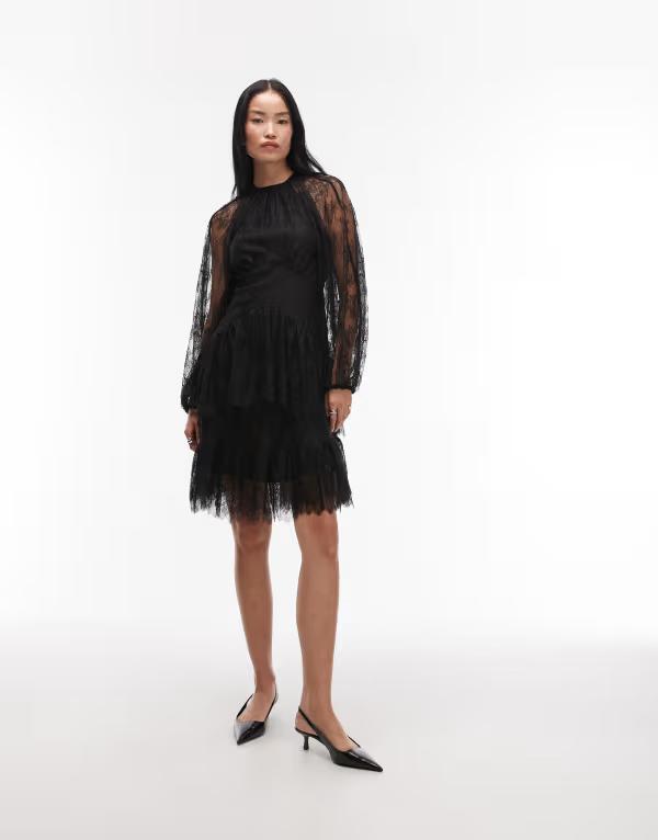 アンドアザーストーリーズ レディース トップス 衣装 ミニ スピード競技 \u0026 Other Stories long sleeve lace mini dress Black 黒いこと