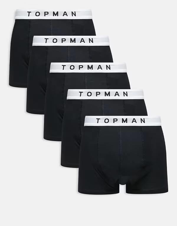 トップマン メンズ アンダーウェア トランクス Topman 5 pack briefs with white waistbands Black ブラック｜ReVida 店 12,766円