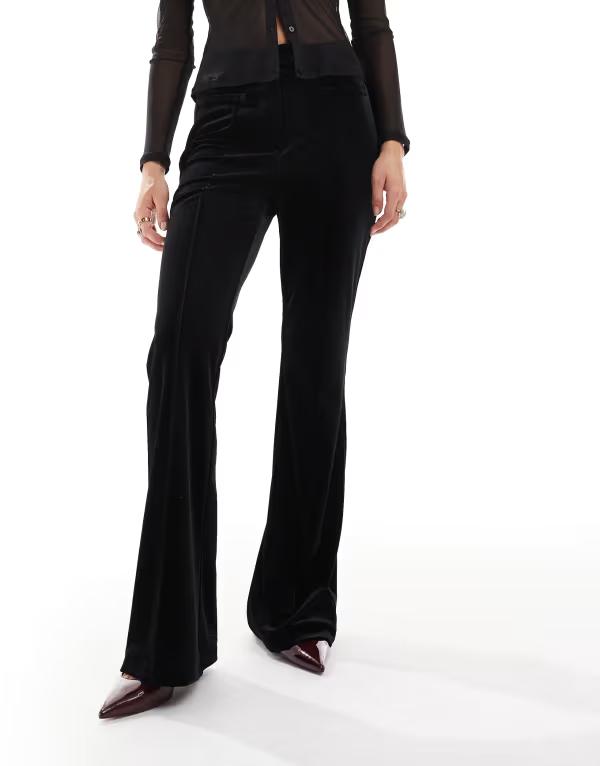 ミスセルフフリッジ レディース ボトムス カジュアルパンツ ベルベット Misselfridge tailored velvet kick flare pants Black ブラック