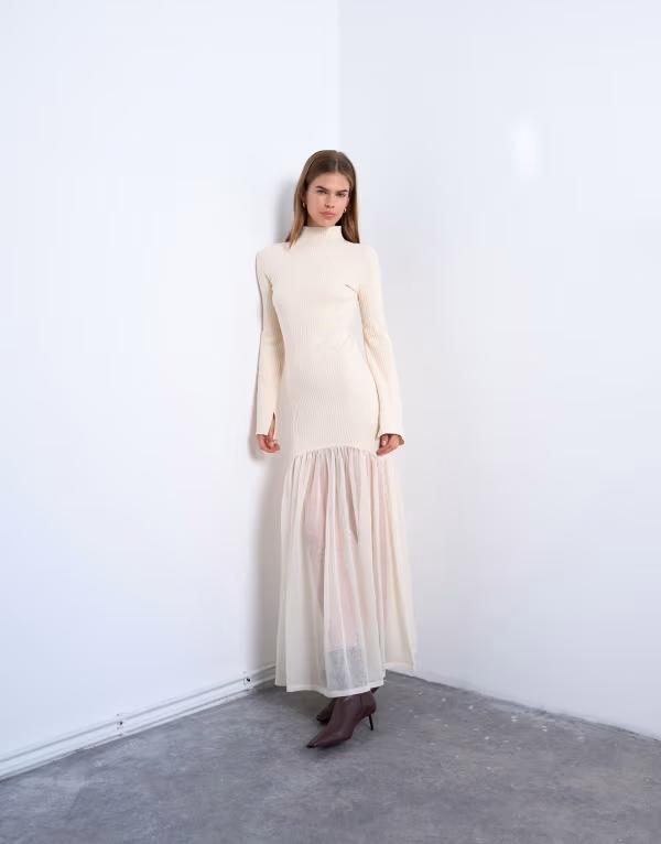 とっ始め販売店 レディース トップス 衣装手押し車 編み物 Topshop knit full skirt dress Ivory 象牙色