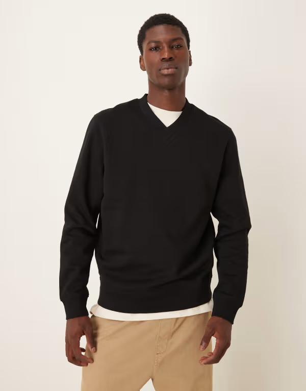 エイソス メンズ アウター パーカー・スウェット Vネック シャツ ASOS DESIGN v-neck sweatshirt Black ブラック