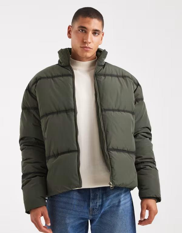 コットンオン メンズ アウター 上衣・上衣 クロップド Cotton cropped puffer jacket インチ storm green 緑であること