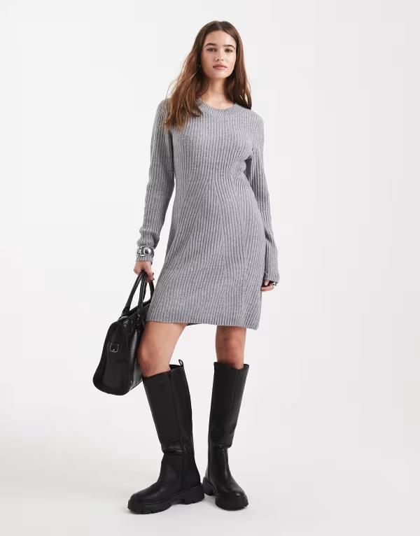 ヴェロモーダ レディース トップス ワンピース ミニ Vero Moda long sleeve mini dress in medium heather Medium gray melange グレー