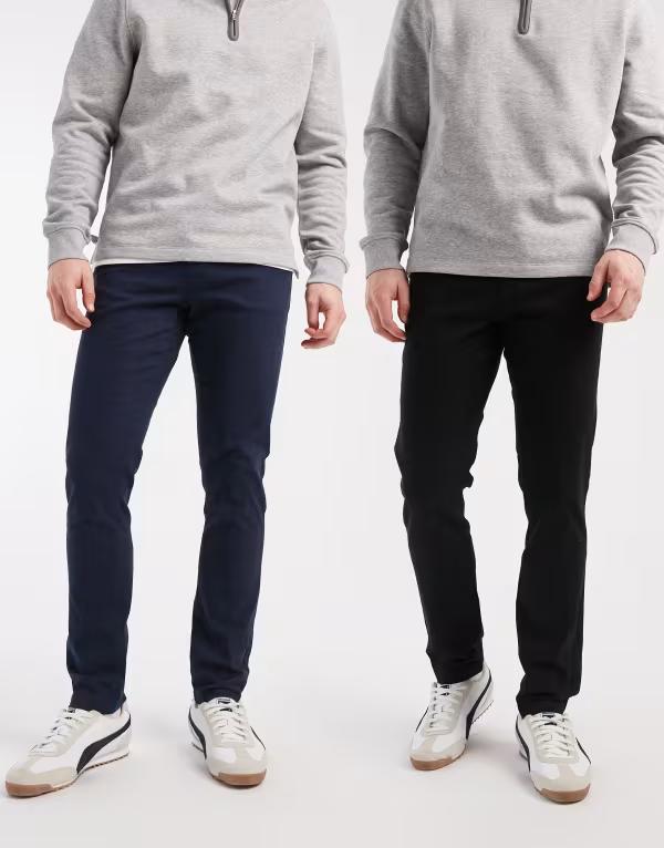 エイソス メンズ ボトムス カジュアルパンツ ASOS DESIGN 2 pack skinny chinos and Black/ Navy ブラック
