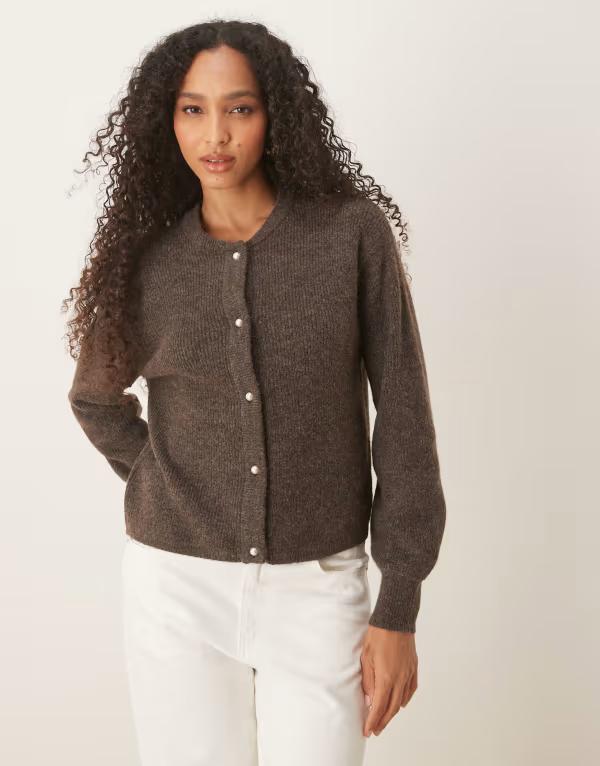 ジェイディーワイ レディース アウター カーディガン リブ JDY lightweight ribbed cardigan in dark BROWN ブラウン