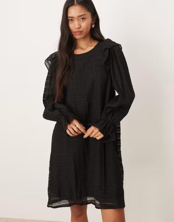 ジェイディーワイ レディース トップス 衣装 フラウンス ミニ JDY ruffles detail textured mini dress Black 黒いこと