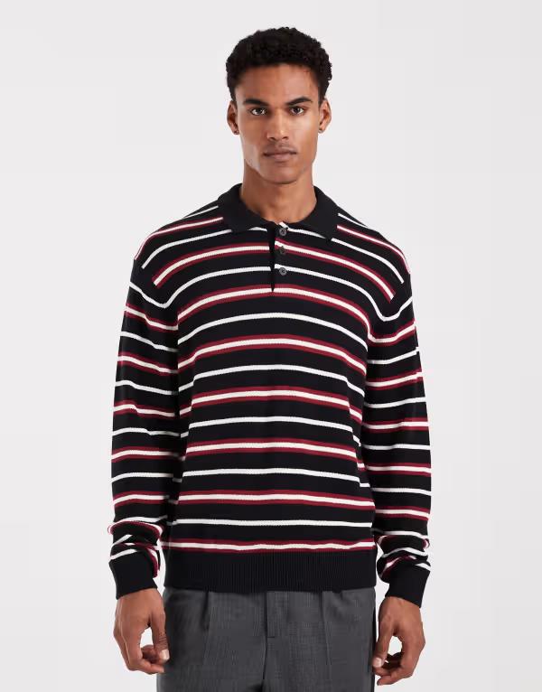手玉 アンド ジョーンズ メンズ トップス スポーツシャツ 編み物 Jack \u0026 Jones knit polo shirt and red stripes Black 黒いこと