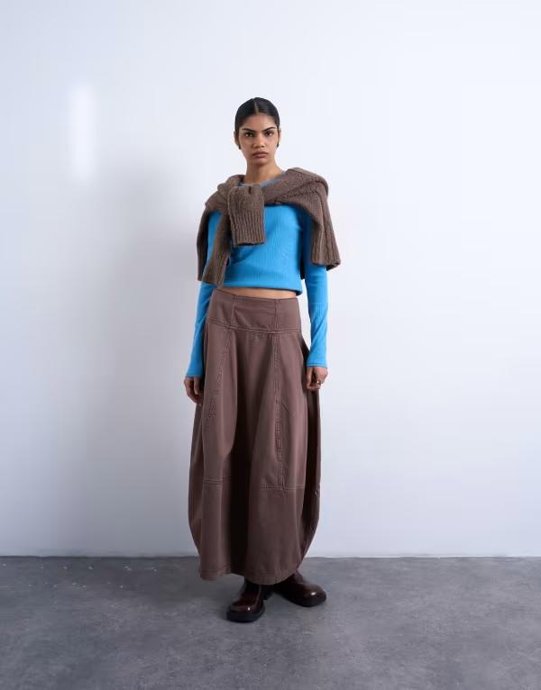 とっ始め販売店 レディース 下つ方スコート ジーンズ マキシ Topshop denim seamed barrel fit maxi skirt インチ otter ジーンズ