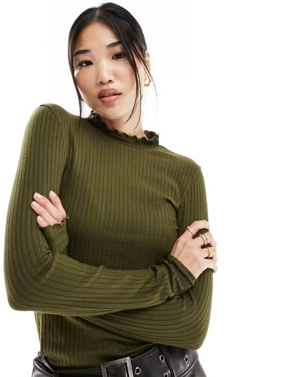 ジェイディーワイ レディース トップス シャツ ハイネック JDY high neck lettucedge top Dark olive オリーブ