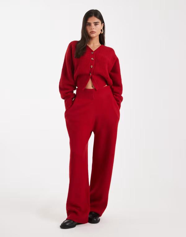 コルージョン レディース ボトムス 心地好いズボン下 スウェットパンツ 編み物 COLLUSION knit sweatpants - part of a set RED 赤いこと