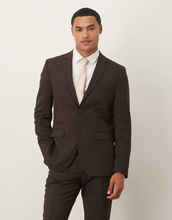セレクティッド メンズ アウター ジャケット・ブルゾン スリムフィット ウール ブレザー Selected wool blend slim fit blazer Demitasse ブラウン