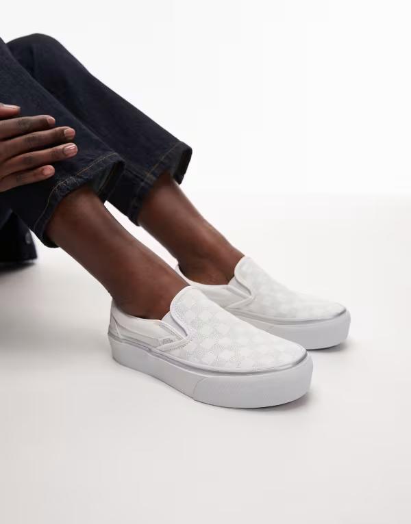 バンズ レディース シューズ スニーカー プラットフォーム Vans Classic slip-on platform checkerboard sneakers WHITE ホワイト