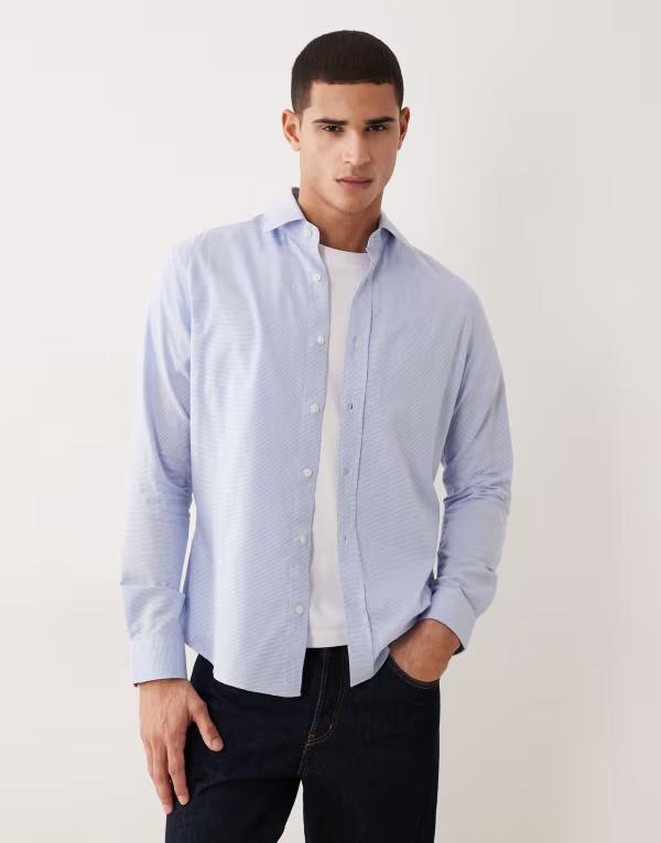 マンゴ メンズ トップス シャツ コットン Mango premium 100% cotton shirt in light BLUE ブルー