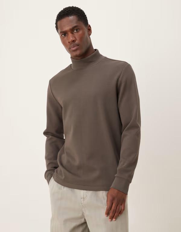 マンゴ メンズ トップス Tシャツ ハイネック Mango performance high neck long sleeve thermal T-shirt in mushroom
