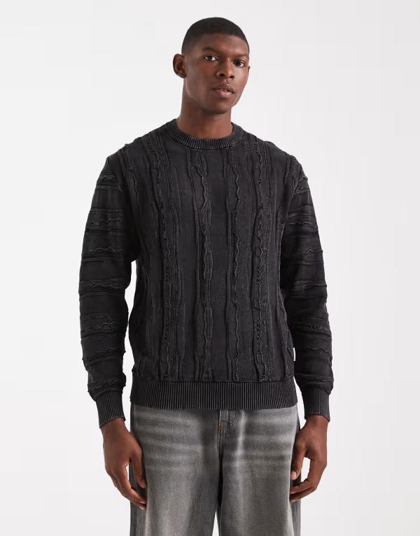 レディファインド レブル メンズ アウター 編み物・プルオーバー Redefined Rebel boxy knit cable sweater Black 黒いこと