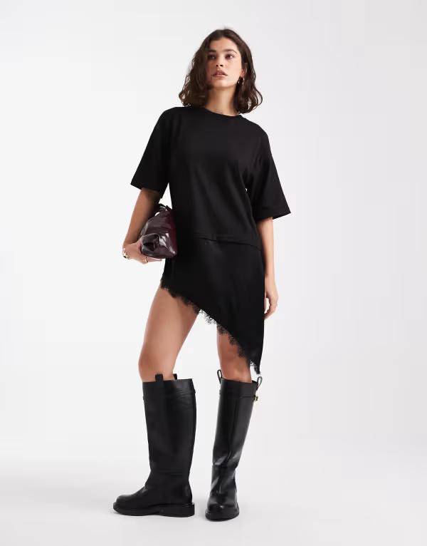 ミスセルフフリッジ レディース トップス プルオーバー Misselfridge 2-インチ-1 T-shirtunic dress Black 黒いこと