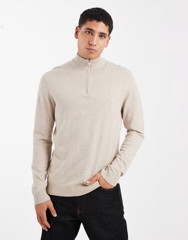オンリーアンドサンズ メンズ アウター ニット・セーター ハーフジップ ONLY & SONS quarter zip knit sweater Oatmeal オートミール