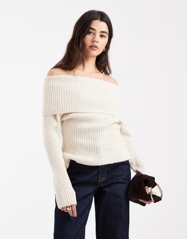 エイソス レディース アウター ニット・セーター ASOS DESIGN knit bardot sweater in ecru エクリュ 12,936円