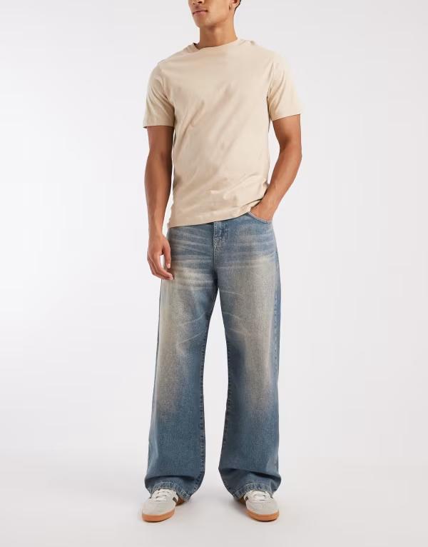 エイソス メンズ ボトムス デニムパンツ ジーンズ ASOS DESIGN baggy jeans in dark wash blue with yellow tint and tie waist Dark wash blue ブルー