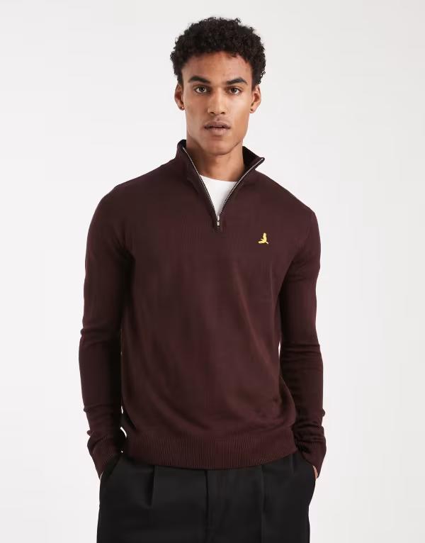 ブレーブソウル メンズ アウター ニット・セーター Brave Soul 1/4 zip knit sweater in oxblood オックスブラッド 10,514円