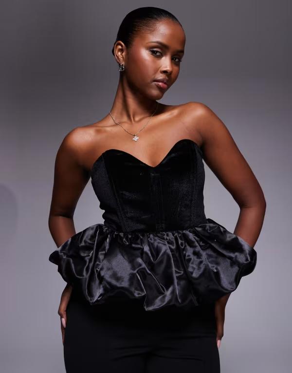 リバーアイランド レディース トップス シャツ ベルベット River Island velvet bandeau peplum top Black ブラック