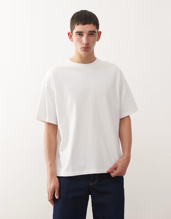 ウィークデイ メンズ トップス Tシャツ ジャージー Weekday relaxed boxy fit heavyweight jersey T-shirt White ホワイト