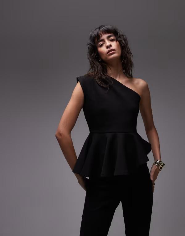エイソス レディース トップス シャツ ドレープ ASOS DESIGN one shoulder drapeplum top Black ブラック