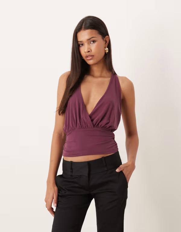 モーテル レディース トップス シャツ ホルター Motel Sherlyn halter top in deepURPLE パープル|ReVida 店
