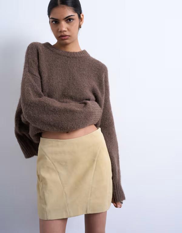 トップショップ レディース ボトムスカート ミニ スエード Topshop real suede pelmet mini skirt in buttermilk|ReVida 店