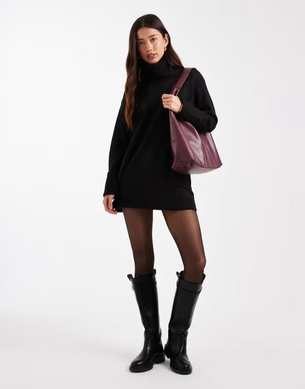ブレーブソウル レディース トップス ワンピース ミニ セーター Brave Soul roll neck mini sweater dress Black ブラック|ReVida 店