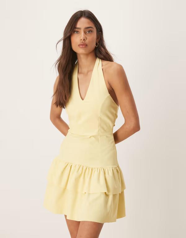 エイソス レディース トップス ワンピース ミニ ホルター ASOS DESIGN halterara mini dress in yellow イエロー