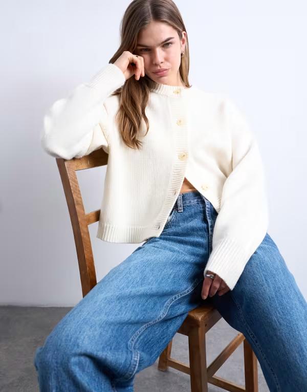 とっ始め販売店 レディース アウター ジレー 羊毛 編み物 Topshop knit premium 100% lambswool cardigan IVORY 象牙色