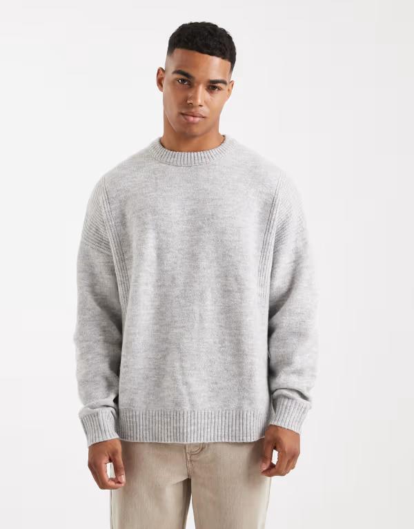 エイソス メンズ アウター 編み物・スウェーター ASOS DESIGN oversized knit sweater Gray 薄墨色 トップス-ニット・セーター