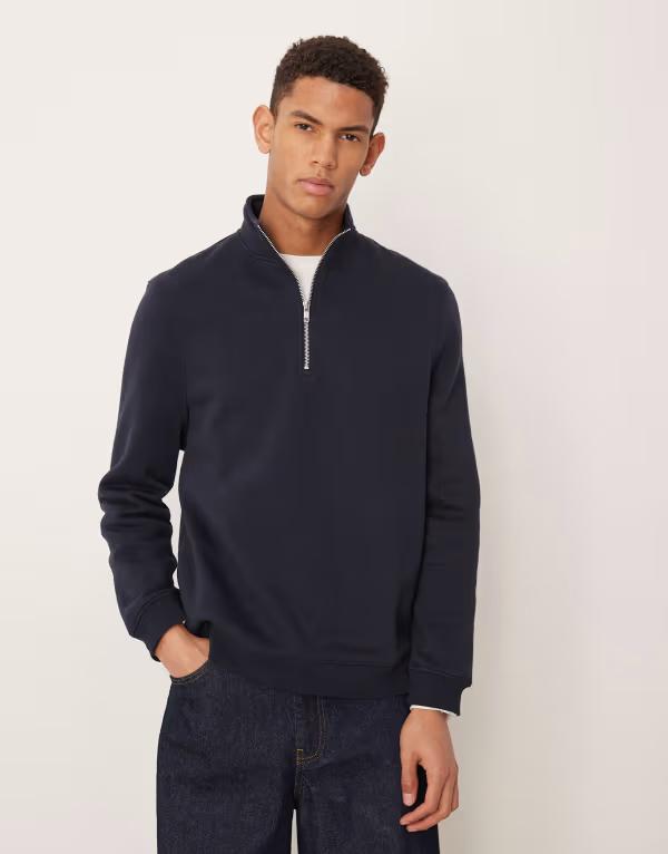 エイソス メンズ アウター パーカー・スウェット ハーフジップ シャツ ASOS DESIGN essential quarter zip sweatshirt Sky captain ネイビー