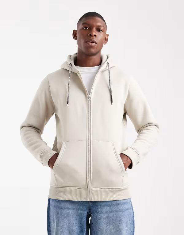ブレーブソウル メンズ アウター パーカー・スウェット Brave Soul zip up hoodie with drawstring in stoneUTRAL ストーン