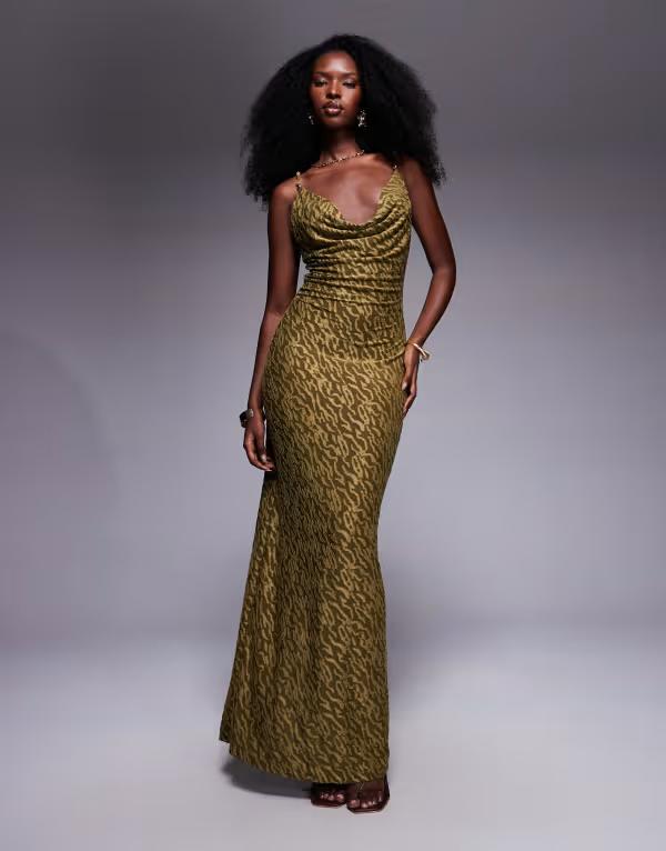 サウス砂浜 レディース トップス 衣装 マキシ South Beach cowl neck maxi beach dress インチ olive オリーブ