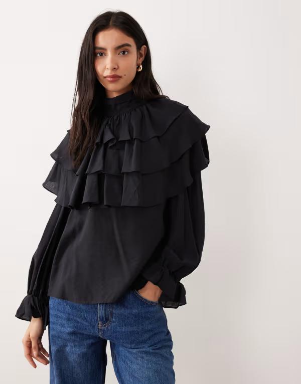 グラマラス レディース トップス シャツ ハイネック フリル ブラウス Glamorous boho ruffle high neck blouse Black ブラック 15,036円