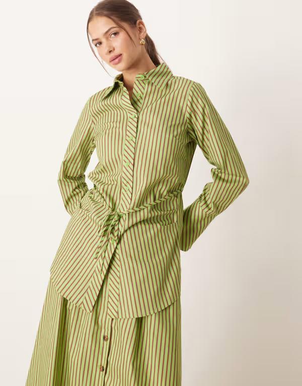グラマラス レディース トップス シャツ ウエストマーク Glamorous cinched waist shirt red stripes GREEN RED STRIPES レッド