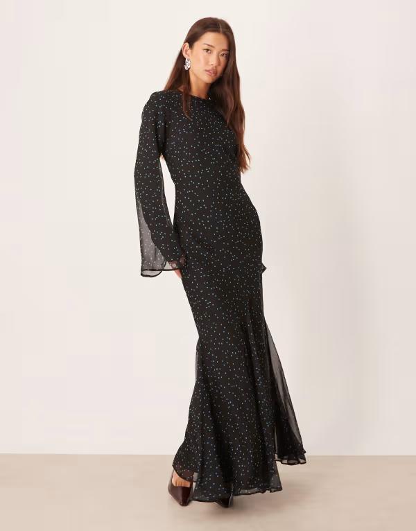 エイソス レディース トップス ワンピース プリント マキシ ASOS DESIGN flare sleeve maxi dress in spot print Dot print｜ReVida 店 22,578円