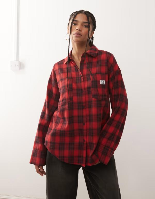 ノイジーメイ レディース トップス シャツ Noisy May oversized shirt plaid Urban red レッド