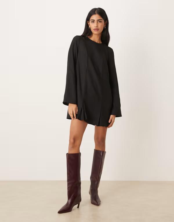エイソス レディース トップス ワンピース ミニ ASOS DESIGN long sleeve godet mini dress Black ブラック｜ReVida 店 15,315円