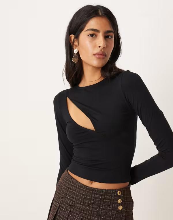 モーテル レディース トップス シャツ カットアウト Motel nyla long sleeve cut outop Black ブラック