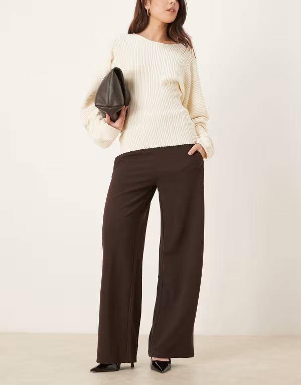 ジェイディーワイ レディース ボトムス 心地好いズボン下 ワイドレッグ JDY wide leg tailored pants インチ dark Chocolate torte 黒茶