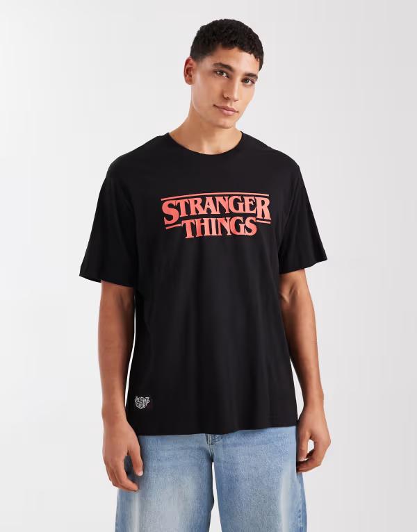 ジャック アンド ジョーンズ メンズ トップス Tシャツ Jack & Jonestranger Things oversized T-shirt Black ブラック