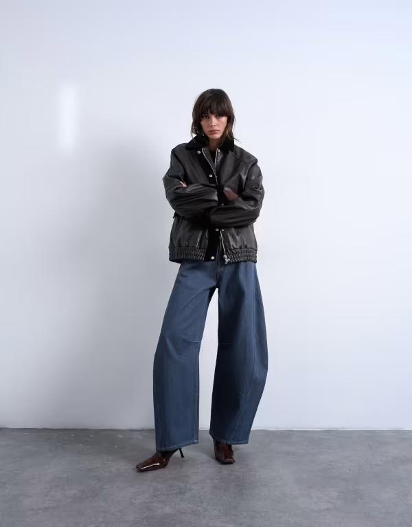 トップショップ レディース ボトムス デニムパンツ ジーンズ Topshop Horseshoe high rise barrel jeans in elephant Gray グレー｜ReVida 店