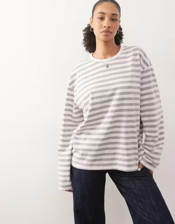 コルージョン レディース トップス プルオーバー COLLUSION oversized T-shirt stripe Pink Stripe サクラ色