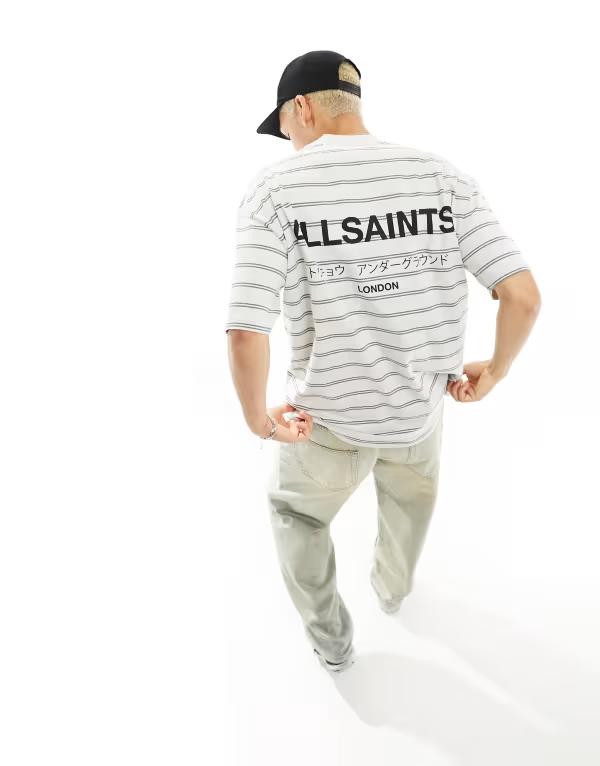 オールセインツ メンズ トップス Tシャツ AllSaints Underground oversized T-shirt in light gray stripe speckle gray/gray グレー