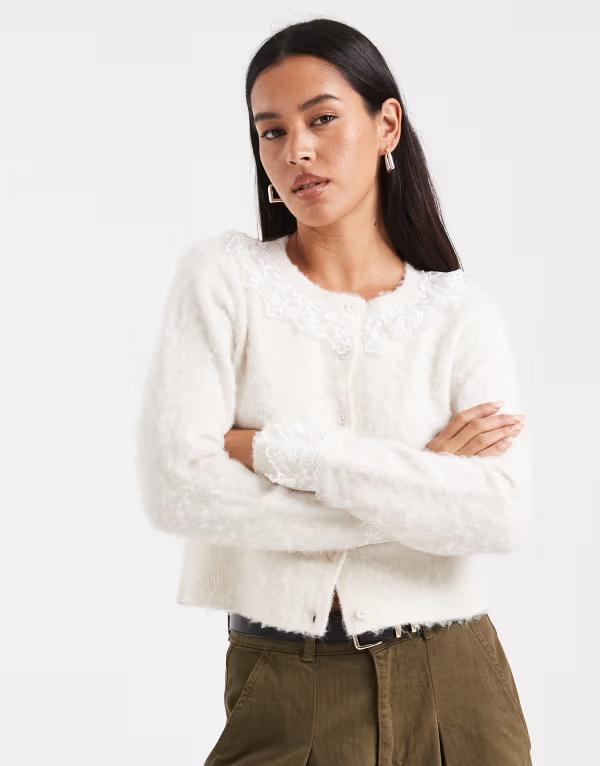 ミスセルフフリッジ レディース アウター カーディガン レース Misselfridge lace detail cardigan in cream - part of a set CREAM クリーム