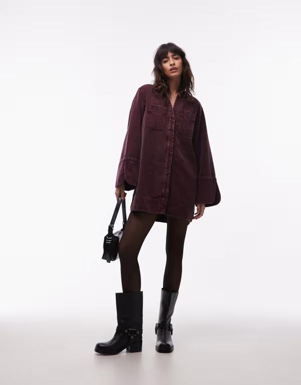 エイソス レディース トップス 衣装 ミニ プルオーバー ASOS DESIGN mini shirt dress with wide cuffs and oversized pockets インチ mulberry